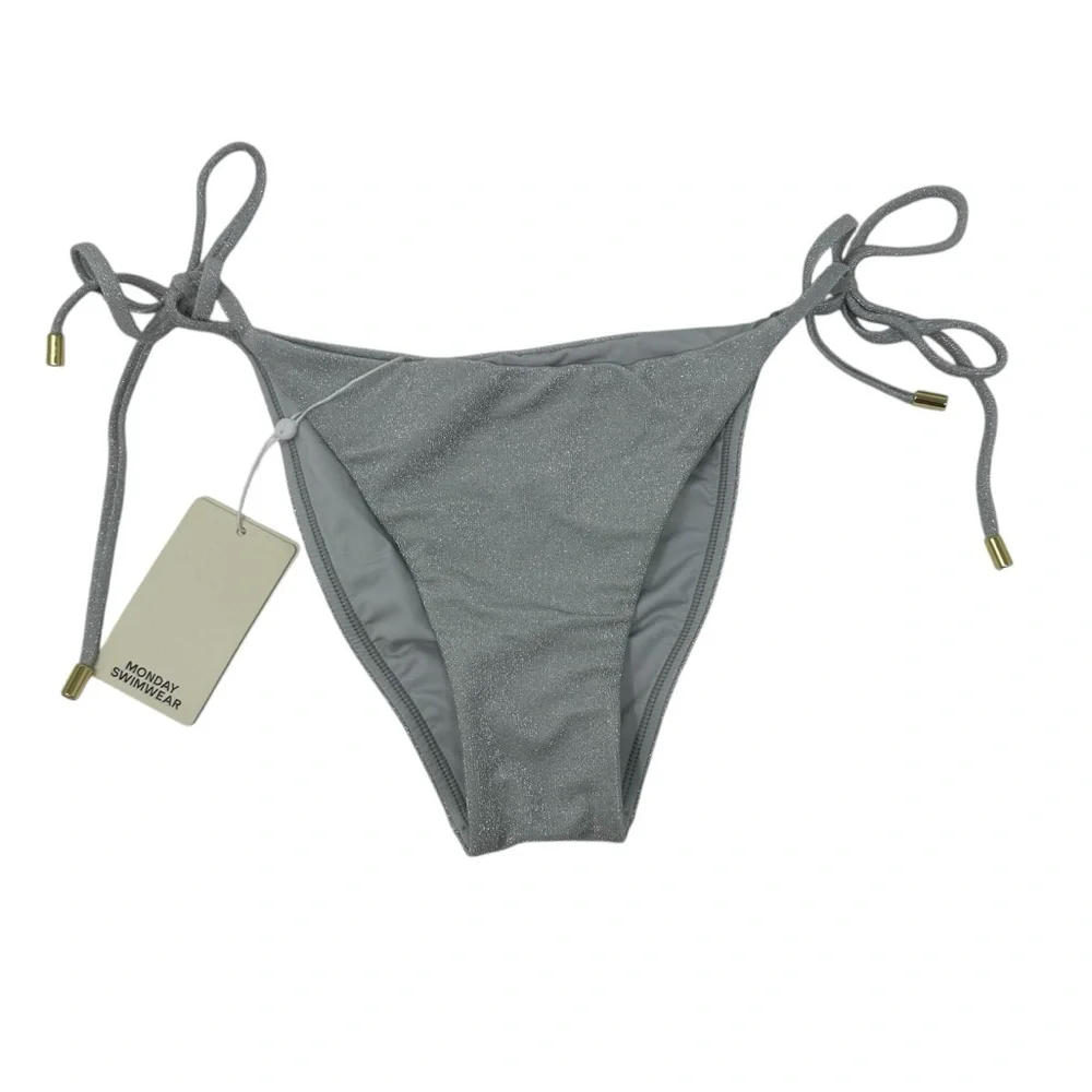 NWT Monday Swimwear Le Marais Bottom Soft Silver Shimmer Bikini Bottoms Size M